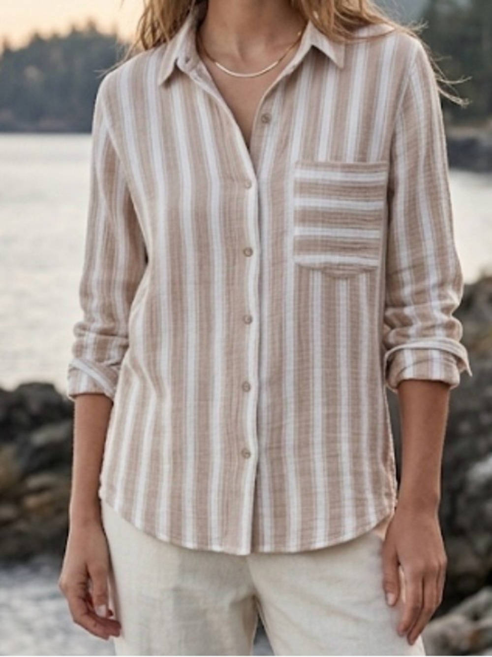 Gentle Fawn 100% Cotton Striped Button Down Shirt Small Gauze Coastal Casual